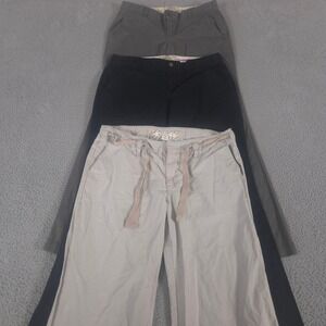 VINTAGE LOT 3 Old Navy Pants Womens 12 Long Bootcut Wide Leg Cotton Khakis Y2K